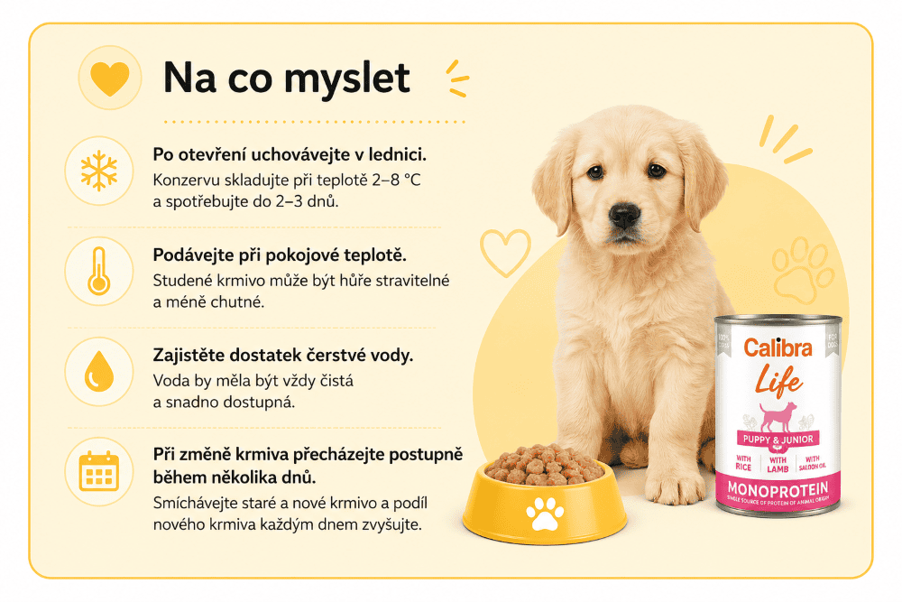 Calibra Life puppy konzerva Na co myslet při krmení psů